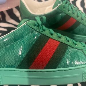 Gucci Emerald Sneakers with Red and Black Accent